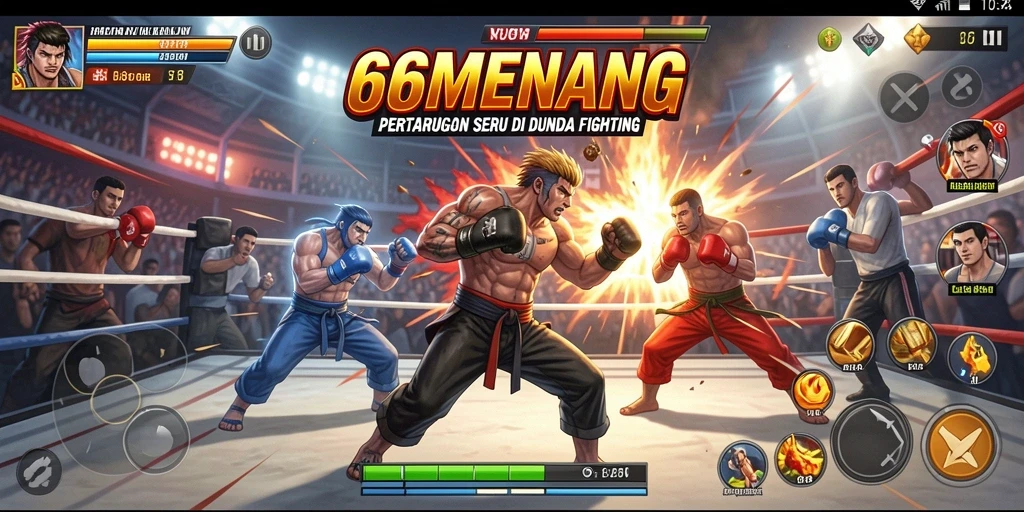 Tampilan seru pertandingan di <strong>66MENANG</strong> dengan karakter bertarung.