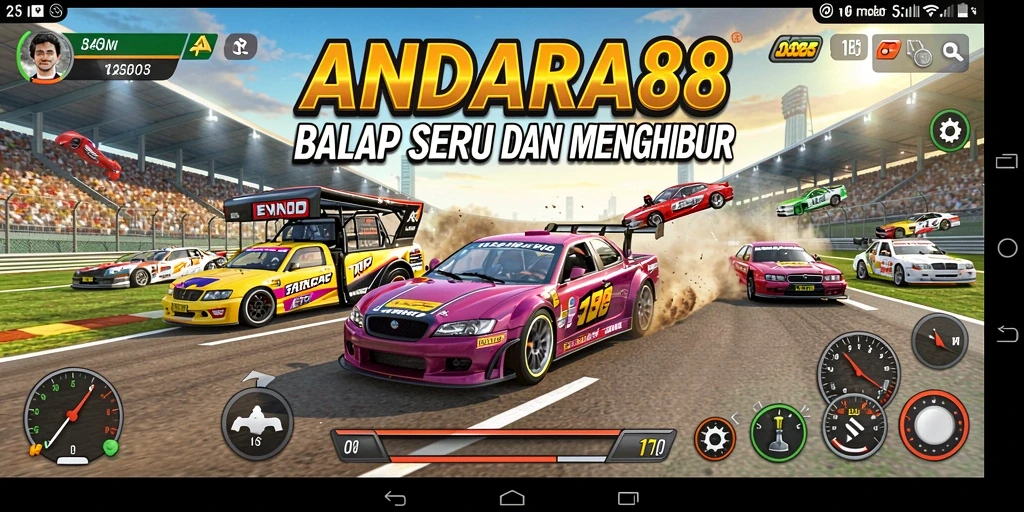 Tampilan gameplay seru di lintasan balap ANDARA88.