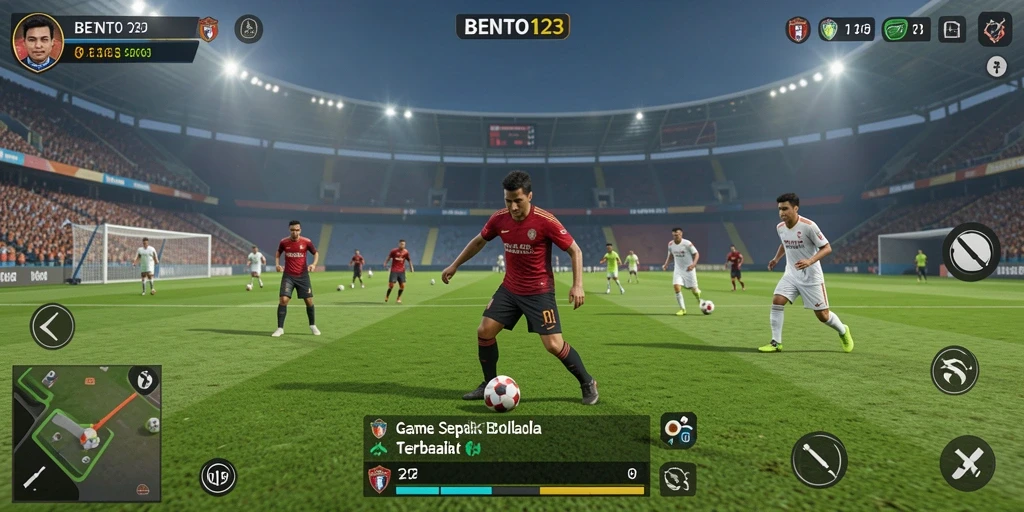 Tampilan gameplay BENTO123 dengan aksi sepak bola seru.