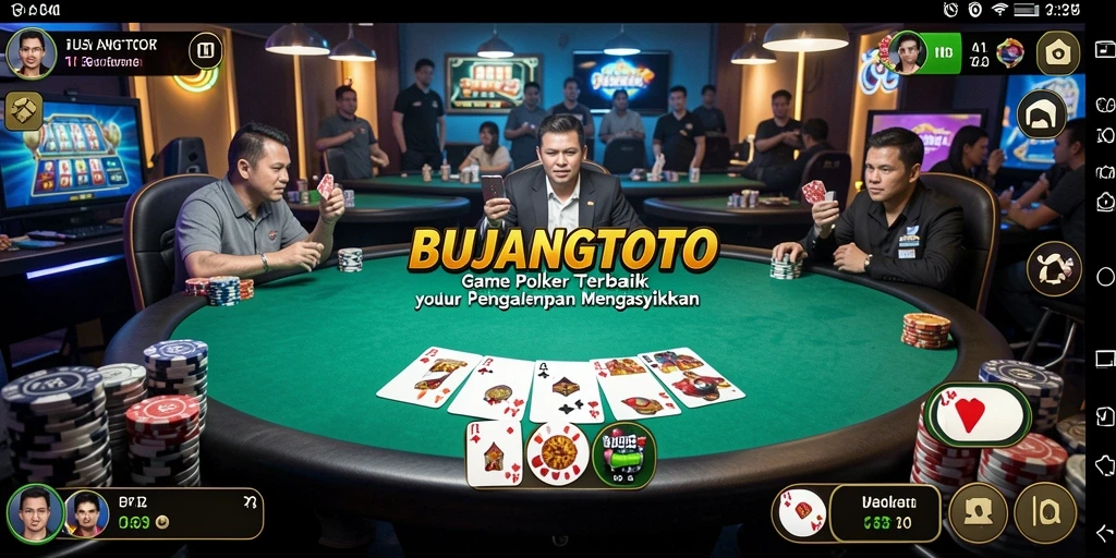Screenshot gameplay BUJANGTOTO menampilkan suasana poker yang seru.