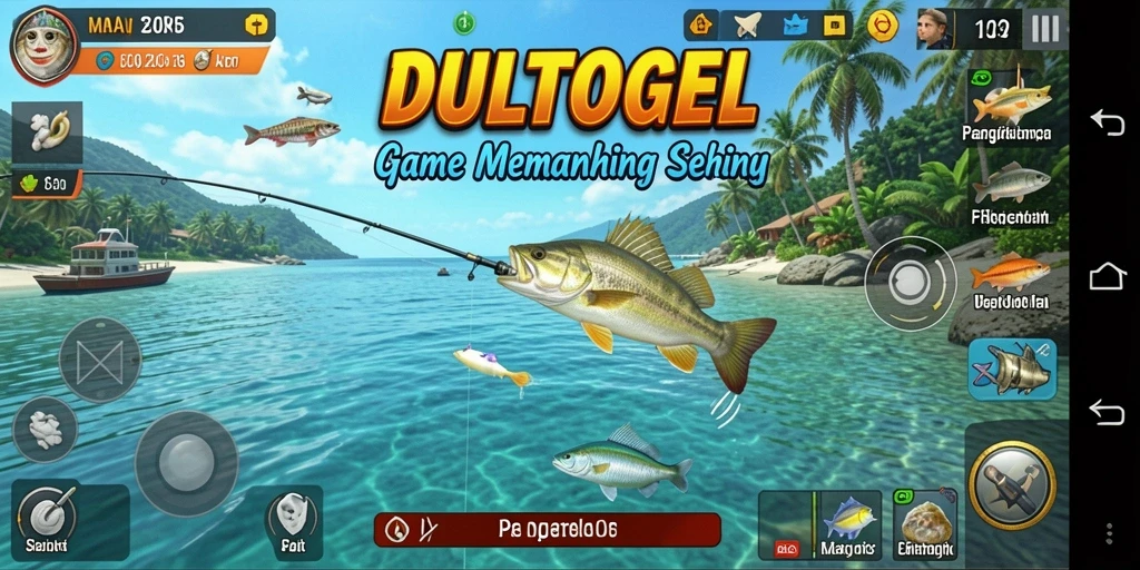 Tampilan gameplay DULTOGEL dengan aksi memancing yang mendebarkan.