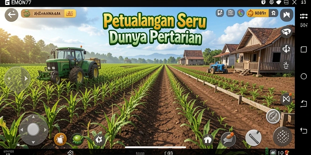 Tampilan gameplay EMON77 saat berkebun dengan teman-teman.