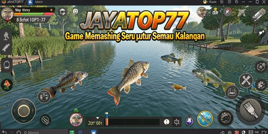 Tampilan gameplay JAYATOP77 yang menampilkan momen menangkap ikan.