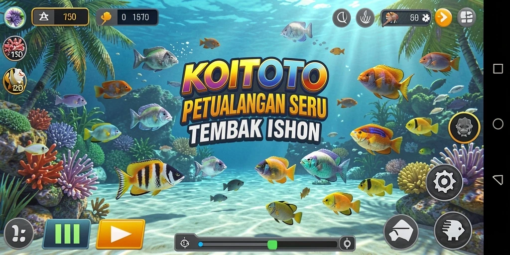 Tampilan gameplay seru di KOITOTO saat menangkap ikan.