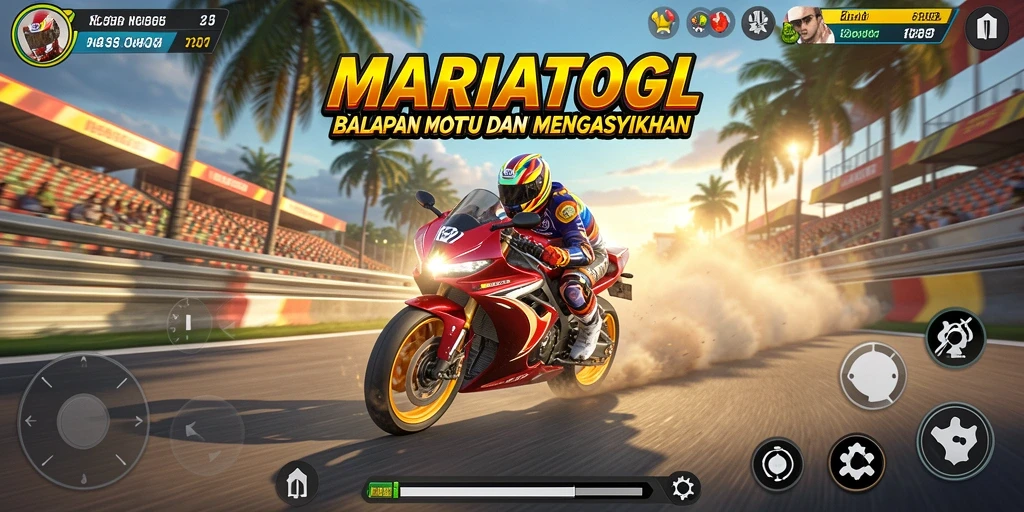Gameplay seru MARIATOGL dengan balapan motor kencang di trek menantang.