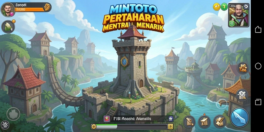 Tangkapan layar gameplay MINTOTO menampilkan aksi menara pertahanan yang menarik.