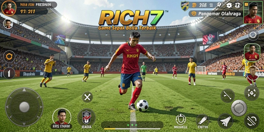 Screenshot RICH7 menampilkan pertandingan sepak bola yang seru dan grafis memukau.