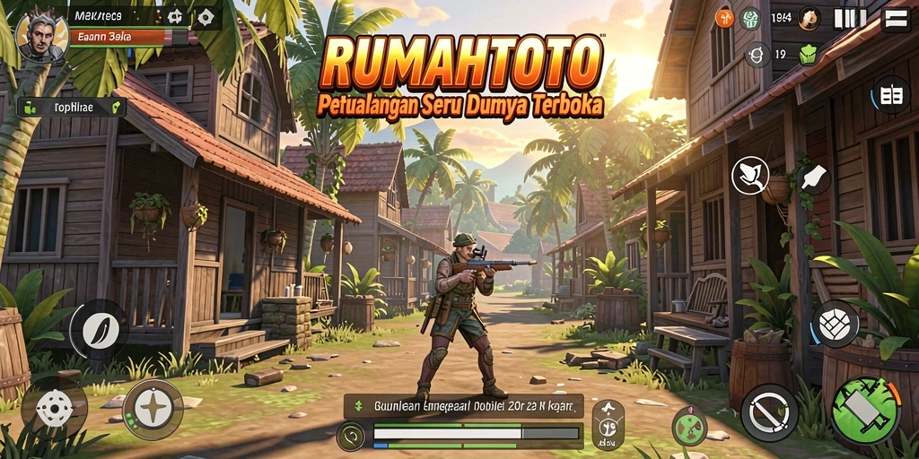 Screenshot gameplay RUMAHTOTO menampilkan eksplorasi dunia terbuka yang luas.