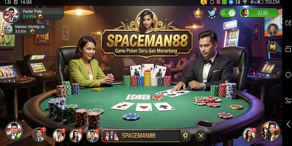 Tampilan gameplay Poker yang seru dan menegangkan di SPACEMAN88.