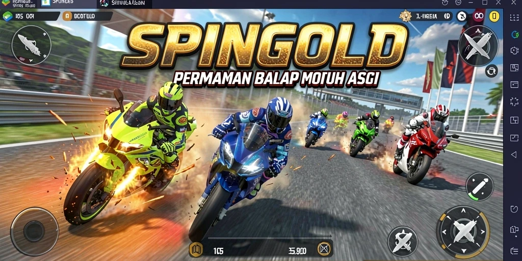 Tampilan menarik dari gameplay balap motor SPINGOLD yang mendebarkan.