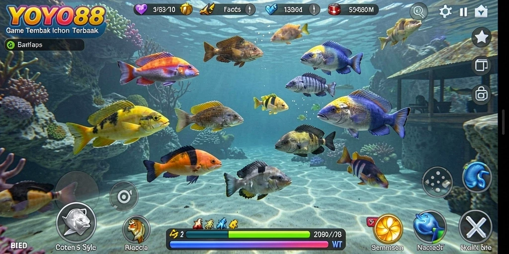 Screenshot game YOYO88 menampilkan aksi seru dalam tembak ikan.